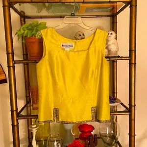 Vintage Another Thyme Chartreuse Yellow Boxy Beaded Sleeveless Shell